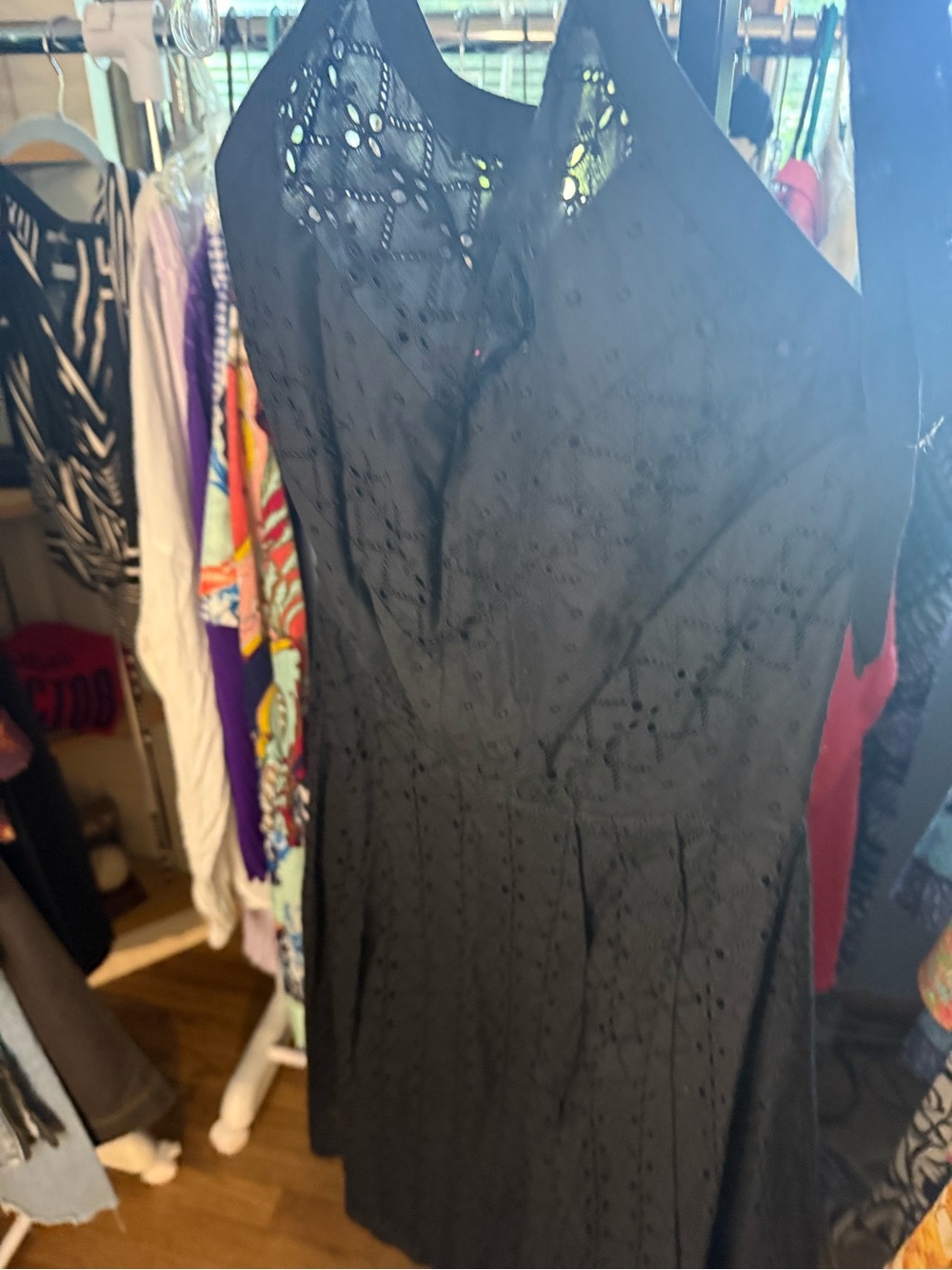Uttam London Black Strapless Eyelet Dress
